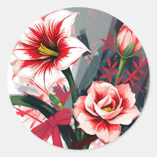 Pegatina Redonda Arte abstracto expresivo de Amaryllis y Camellia