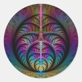Pegatina Redonda Arte abstracto fractal colorido alucinante