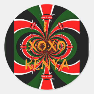 Pegatina Redonda Arte abstracto inspirado en la bandera de Kenia