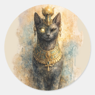 Pegatina Redonda Arte acuarela de la diosa gata Bastet del antiguo