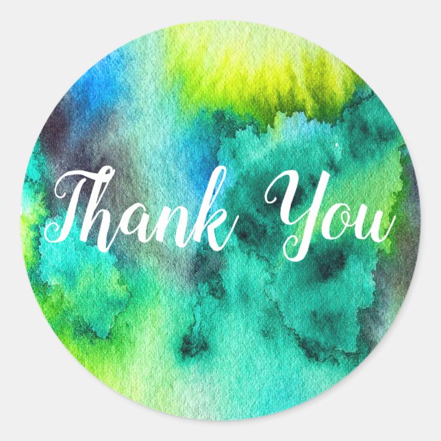 Pegatina Redonda Arte acuático de mármol verde azul (Anverso)