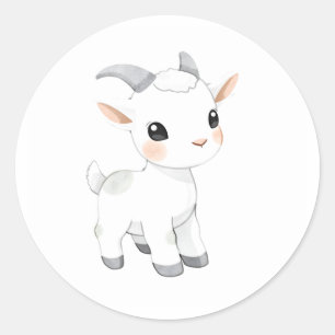 Pegatina Redonda Arte acuático para niños de cabras bebés