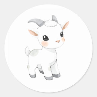 Pegatina Redonda Arte acuático para niños de cabras bebés
