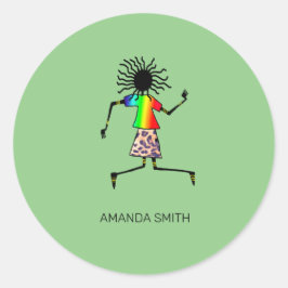 Pegatina Redonda Arte africano, bailarín feliz personalizado