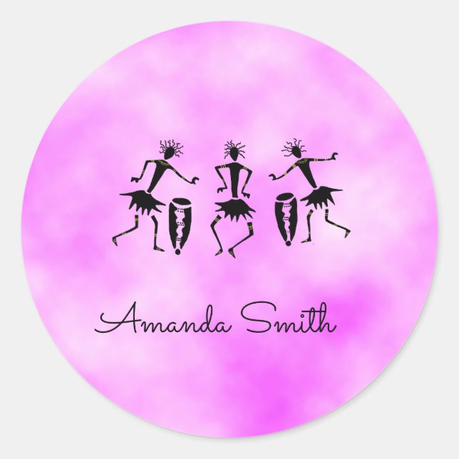 Pegatina Redonda Arte africano, danza Inspiradora en la nube rosa (Anverso)