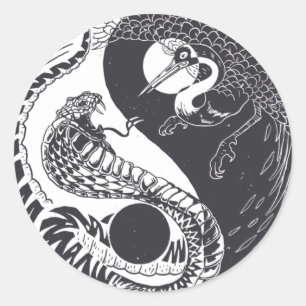 Pegatina Redonda Arte Animal Yin Yang, Serpiente vs Pájaro