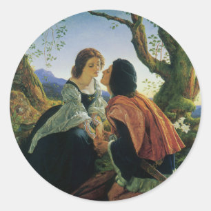 Pegatina Redonda Arte Antiguo, Amantes al Atardecer, Sir Joseph Noe