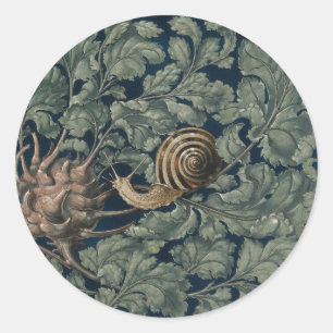 Pegatina Redonda Arte Antiguo Botánico Art Nouveau Caracol Antiguo