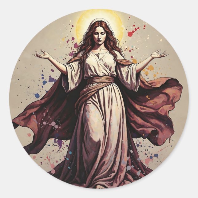 Pegatina Redonda Arte Antiguo María Magdalena   (Anverso)