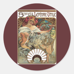 Pegatina Redonda Arte Antiguo Moderno, Galletas por Alphonse Mucha