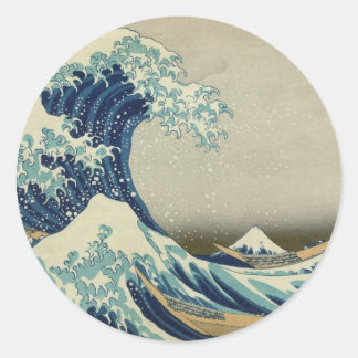 Pegatina Redonda Arte asiático - La gran ola de Kanagawa