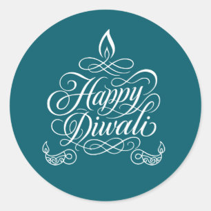Pegatina Redonda Arte caligráfico decorativo "Feliz Diwali"