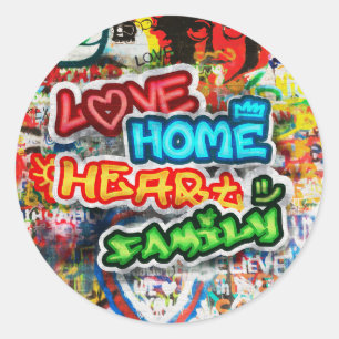 Pegatina Redonda Arte Callejero Graffiti de Amor Hogar Corazón Colo