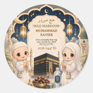 Pegatina Redonda Arte Chibi personalizado Hajj Mabroor elegante