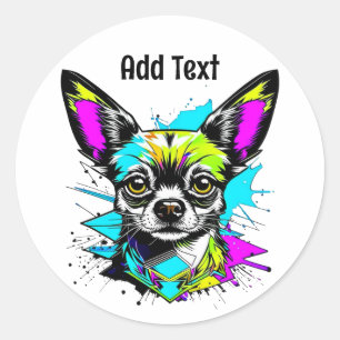 Pegatina Redonda Arte Chihuahua Cyberpunk personalizado