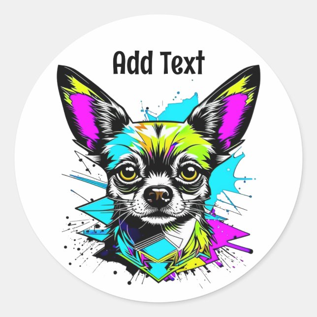 Pegatina Redonda Arte Chihuahua Cyberpunk personalizado (Anverso)