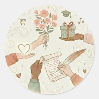 Pegatina Redonda Arte circular de gratitud y amabilidad dibujado a