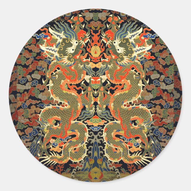 Pegatina Redonda Arte colorido de dragón asiático chino (Anverso)