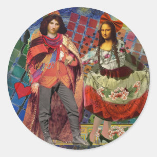 Pegatina Redonda Arte colorido divertido y romántico de Mona Lisa