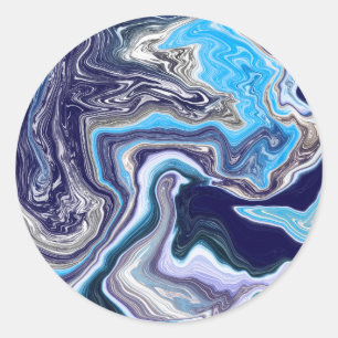 Pegatina Redonda Arte con fluido de mármol azul