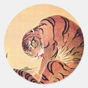 Pegatina Redonda Arte cosmético Ukiyo-E del bloque de madera del ti