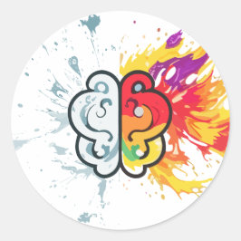Pegatina Redonda Arte creativo de cerebro izquierdo vs derecho