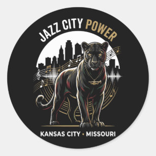 Pegatina Redonda Arte cultural del jaguar de Jazz City Power Kansas