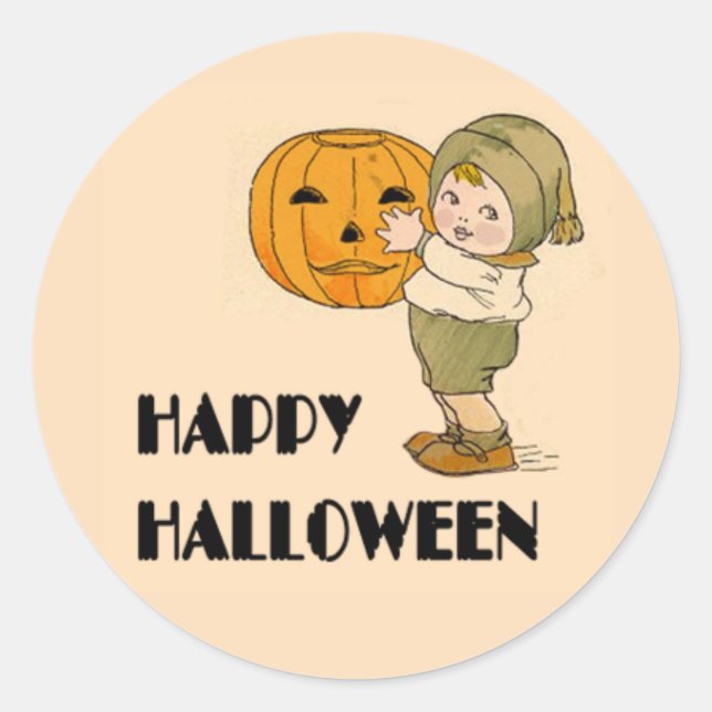 Pegatina Redonda Arte Cute Vintage Halloween (Anverso)