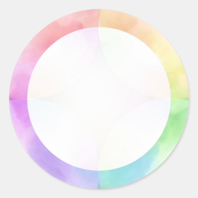 Pegatina Redonda Arte de Acuarela Moderna Elegante en Blanco (Anverso)