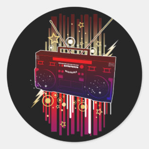 Pegatina Redonda Arte de altavoz retro colorido con vibraciones de