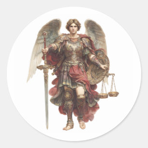 Pegatina Redonda Arte de Ángel Católico San Miguel El Arcángel