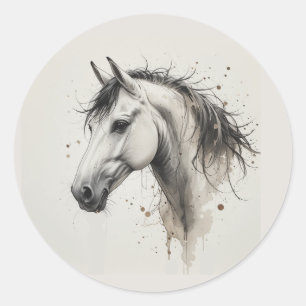 Pegatina Redonda Arte de animal de caballo andaluz hermoso