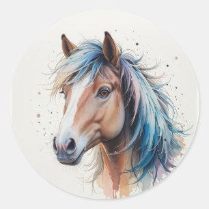 Pegatina Redonda Arte de animal hermoso caballo Shetland amor