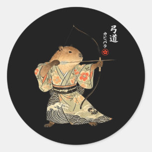 Pegatina Redonda Arte de animal japonés Samurái Kyudo Arquería Capi