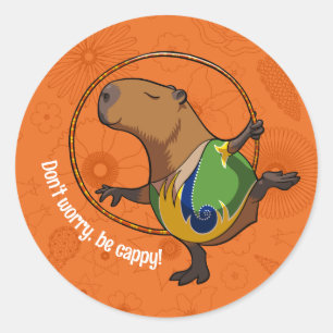 Pegatina Redonda Arte de animal lindo de capibara gimnasta gimnasia