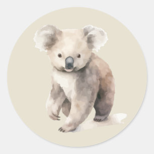 Pegatina Redonda Arte de animal salvaje australiano koala acuarela