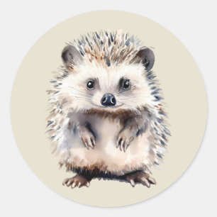 Pegatina Redonda Arte de animal salvaje erizo lindo acuarela
