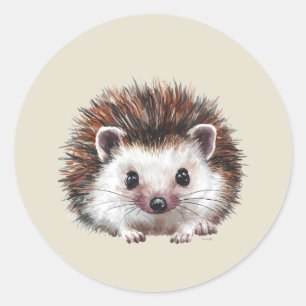 Pegatina Redonda Arte de animal salvaje erizo lindo acuarela