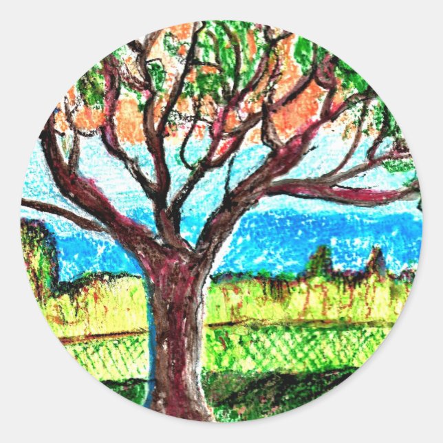 Pegatina Redonda Arte de árbol (Anverso)