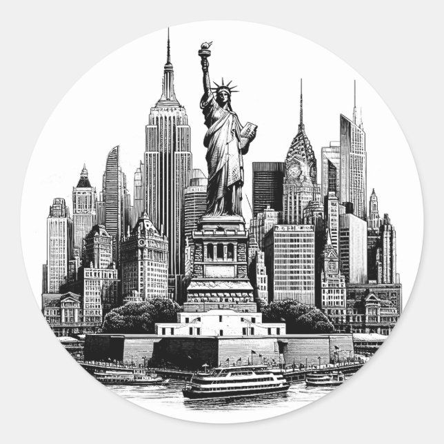 Pegatina Redonda Arte de arquitectura de edificios de la ciudad de  (Anverso)