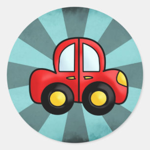 Pegatina Redonda Arte de automóvil de juguete retro juguetón