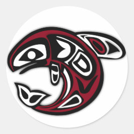 Pegatina Redonda Arte de ballena del asesino de la costa noroeste d