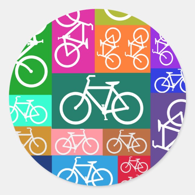 Pegatina Redonda Arte de bicicletas en mosaico (Anverso)
