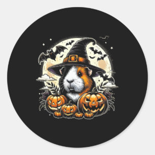 Pegatina Redonda Arte de bruja de Halloween para cerdos de Guinea