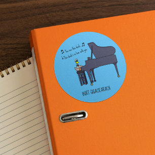 Pegatina Redonda Arte de Burt Quackarach, pianista de pato divertid