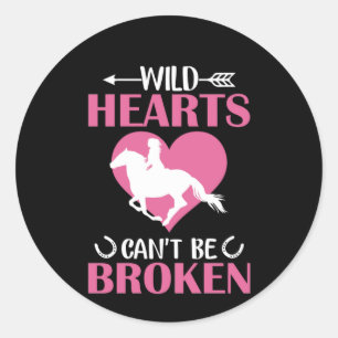 Pegatina Redonda Arte de caballos Corazones salvajes no se pueden r