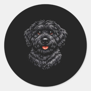 Pegatina Redonda arte de cachorro labradoodle negro lindo para