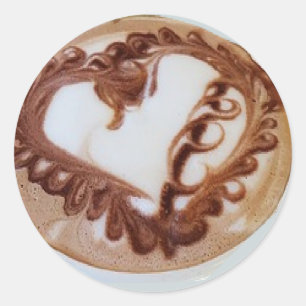 Pegatina Redonda Arte de café con leche en el corazón