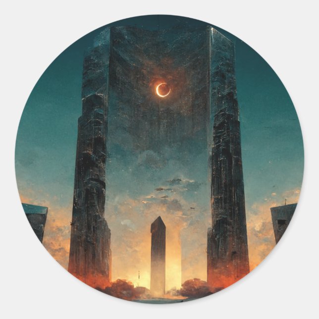 Pegatina Redonda Arte de ciencia ficción de Black Gate (Anverso)
