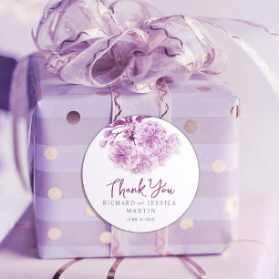 Pegatina Redonda arte de color acuarela floral de flor púrpura boda